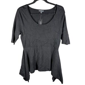 Alfani Peplum Top Womens Large Black Sharkbite Hem Scoop Neck Short Sleeve